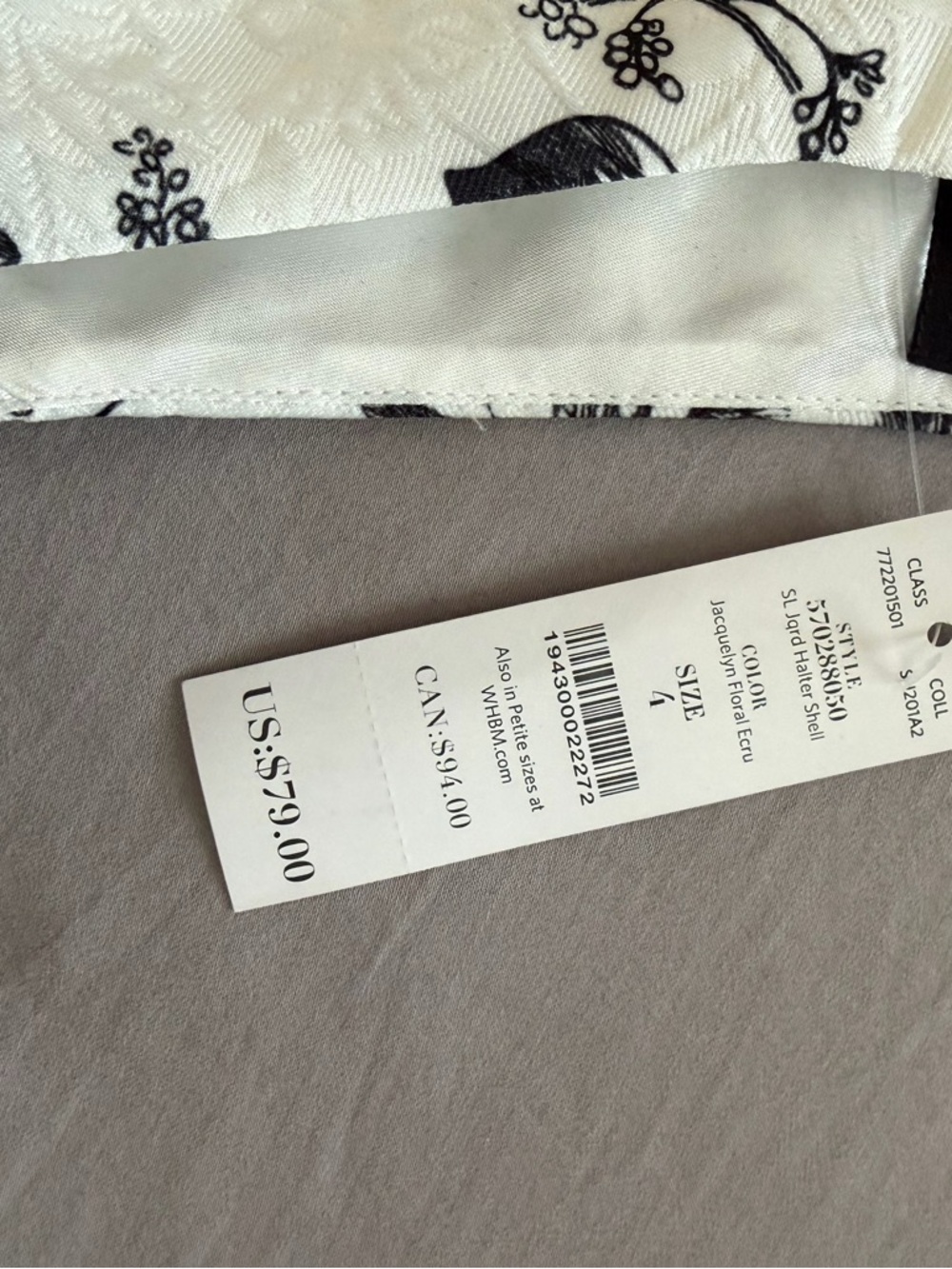 White House Black Market White and Black Floral Jacquard Halter Top - Picture 3 of 6